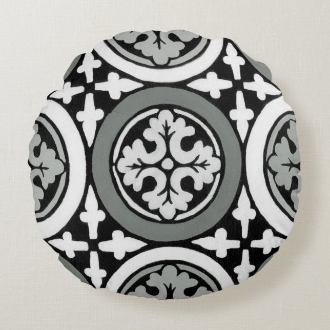 Decorative Renaissance Rosette Tile Design Round Cushion (Front)