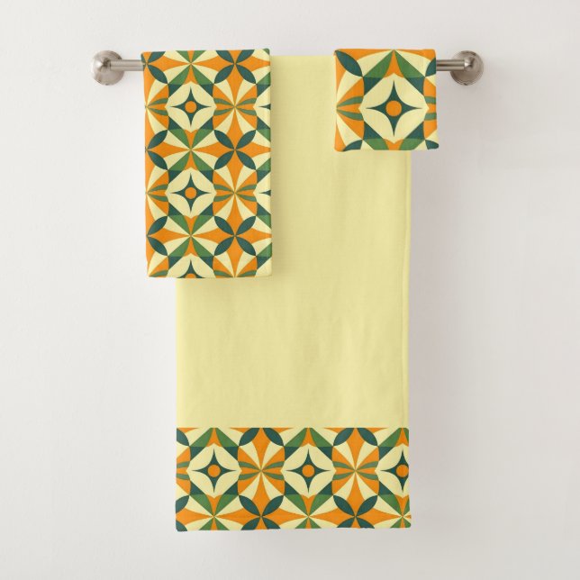 Decorative retro colourful pattern bath towel set (Insitu)
