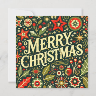 Decorative Retro Merry Christmas Holiday Card