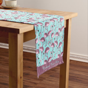Decorative Retro Pink Flamingos Tropical Exotic Short Table Runner