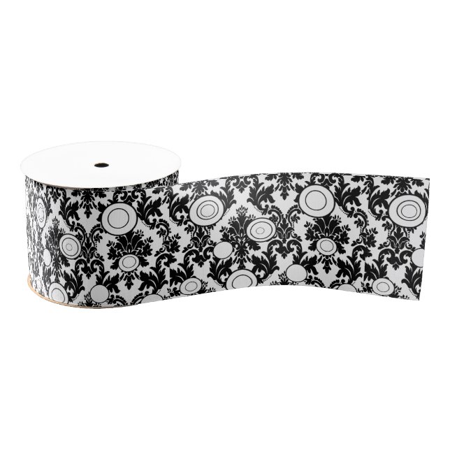 decorative ribbon black white print grosgrain ribbon (Spool)