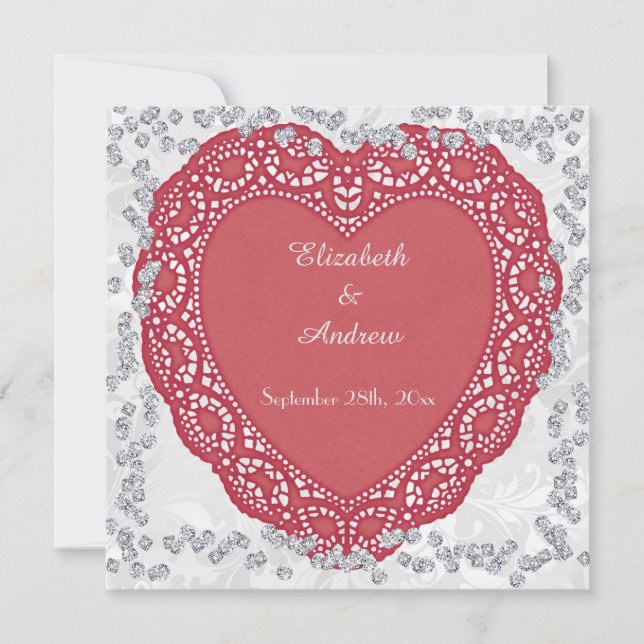 Decorative Romantic Heart & Diamonds Wedding Invitation (Front)
