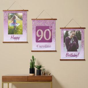 Decorative Rose Gold Glitter, Photos 90th Birthday Hanging Tapestry