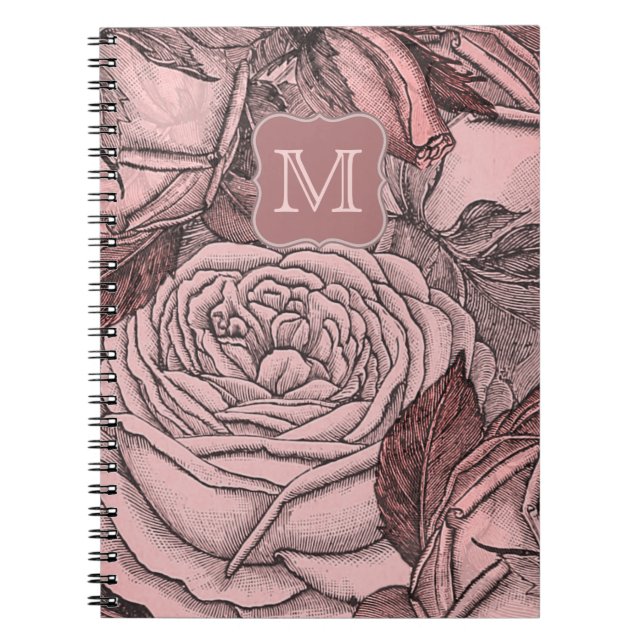 Decorative Roses Blush Pink Monogram Notebook (Front)