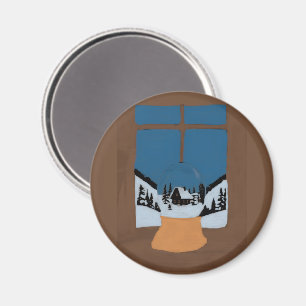 Decorative Round Magnet - Winter Snow Globe - Cozy