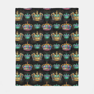 Decorative Royal Crown Black Pattern Fleece Blanket