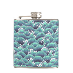 Decorative Sea Wave Background Hip Flask