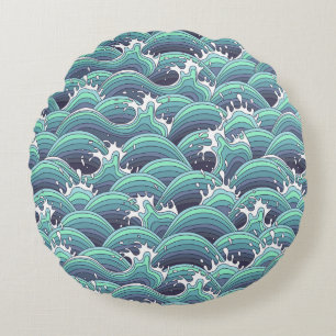 Decorative Sea Wave Background Round Cushion