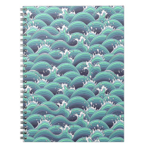 Decorative Sea Wave Background Spiral Notebook