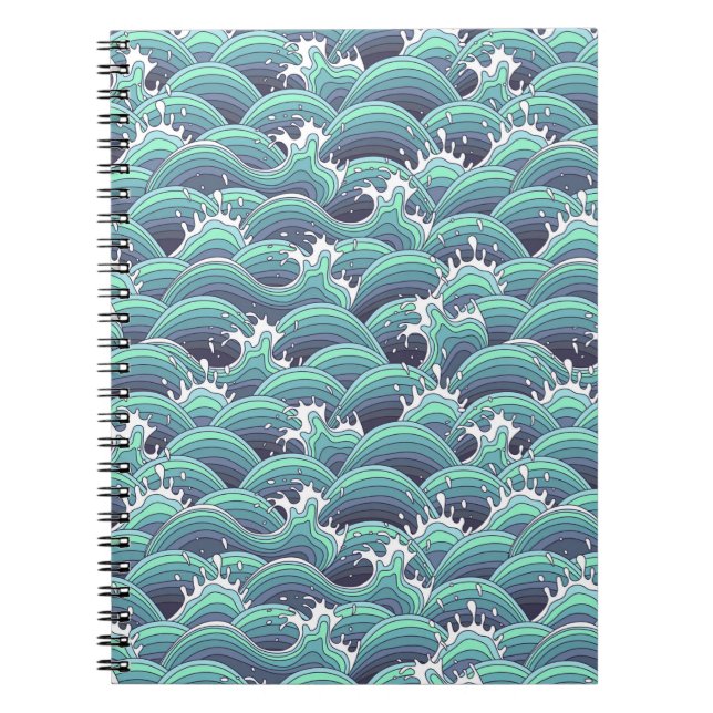 Decorative Sea Wave Background Spiral Notebook (Front)
