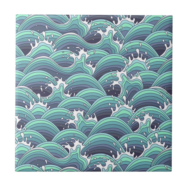 Decorative Sea Wave Background Tile (Front)