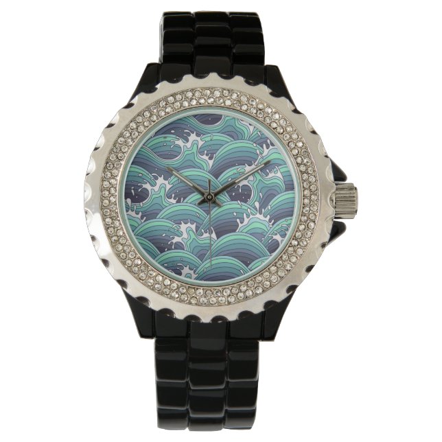 Decorative Sea Wave Background Watch (Front)