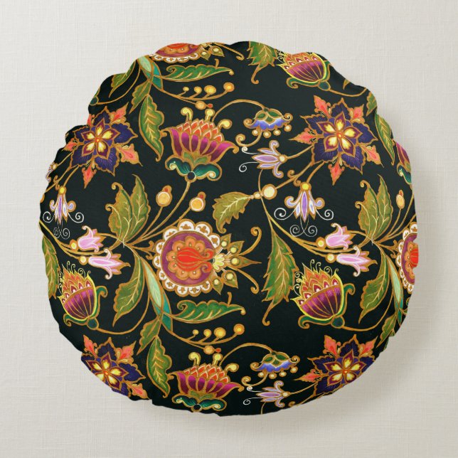 decorative seamless pattern. Flowers leaves curls  Round Cushion (Front)