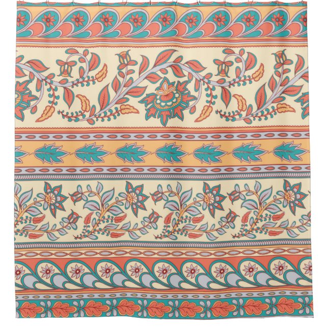 Decorative seamless pattern of borders with flower shower curtain (Front)