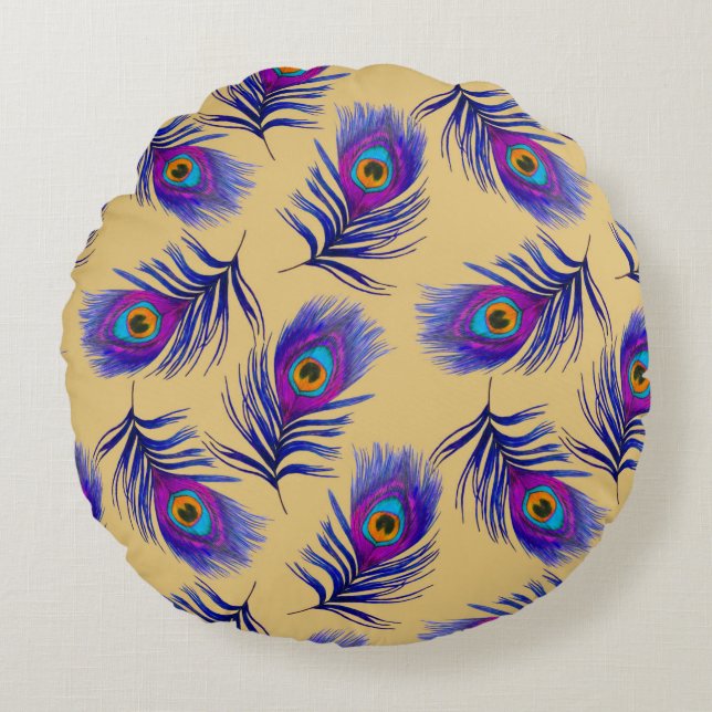 Decorative seamless pattern with beautiful peacock round cushion (Front)