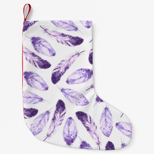 Decorative seamless pattern with feathers. Waterco Small Christmas Stocking (Front)