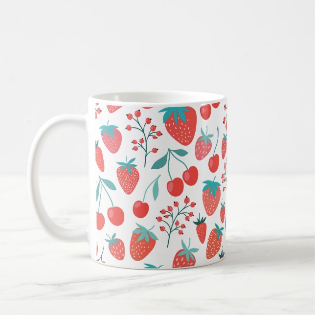 Decorative seamless pattern with fruits, strawberr coffee mug (Left)