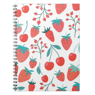 Decorative seamless pattern with fruits, strawberr notebook