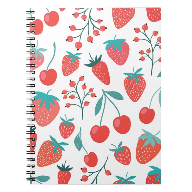 Decorative seamless pattern with fruits, strawberr notebook (Front)