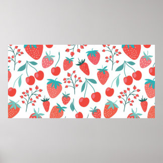 Decorative seamless pattern with fruits, strawberr poster
