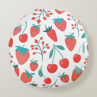 Decorative seamless pattern with fruits, strawberr round cushion