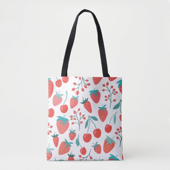 Decorative seamless pattern with fruits, strawberr tote bag (Front)