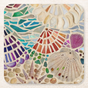 Decorative Seashells Square Paper Coaster