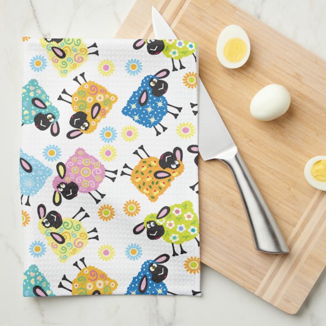 decorative sheep tea towel (Quarter Fold)