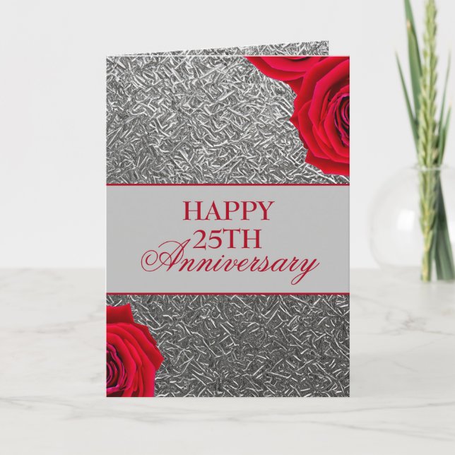 Decorative Silver Floral Husband 25th Anniversary Card (Front)