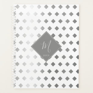 Decorative Silver Grey White Diamond Monogram Planner