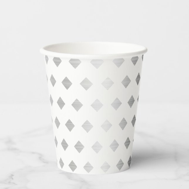 Decorative Silver Grey White Diamond Pattern Paper Cups (Front)