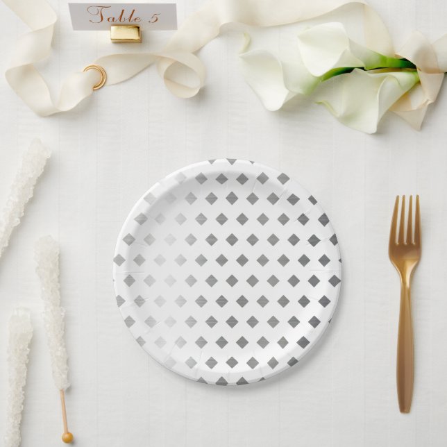 Decorative Silver Grey White Diamond Pattern Paper Plate (Wedding)