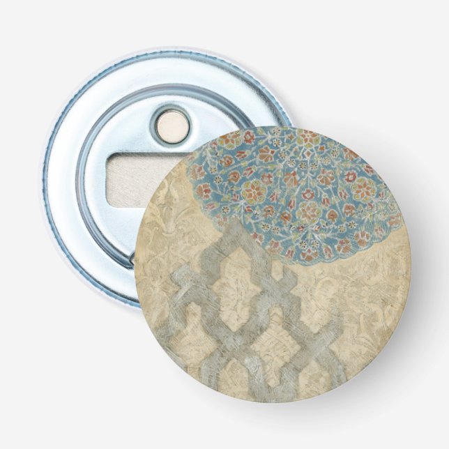 Decorative Silver Tapestry Floral Arrangement Bottle Opener (Front)