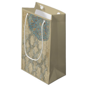 Decorative Silver Tapestry Floral Arrangement Small Gift Bag