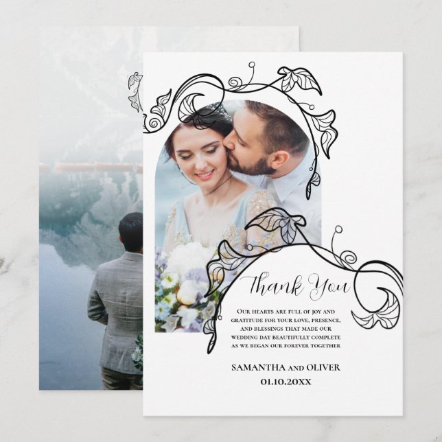 Decorative Simple Photo Wedding Thank You Card (Front/Back)