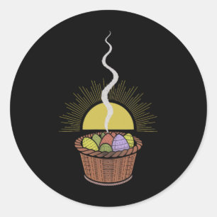 Decorative Sket Of Easter Eggs And Sunrise Jokes  Classic Round Sticker