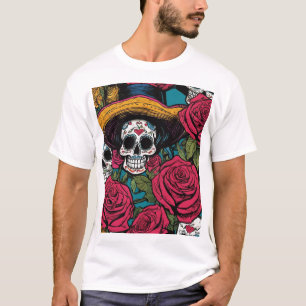 Decorative Skull with Sombrero and Roses T-Shirt