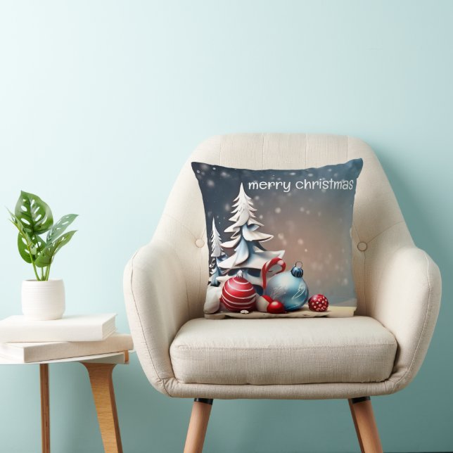Decorative Snow Blue & White Ball Happy Holidays Cushion (Chair)