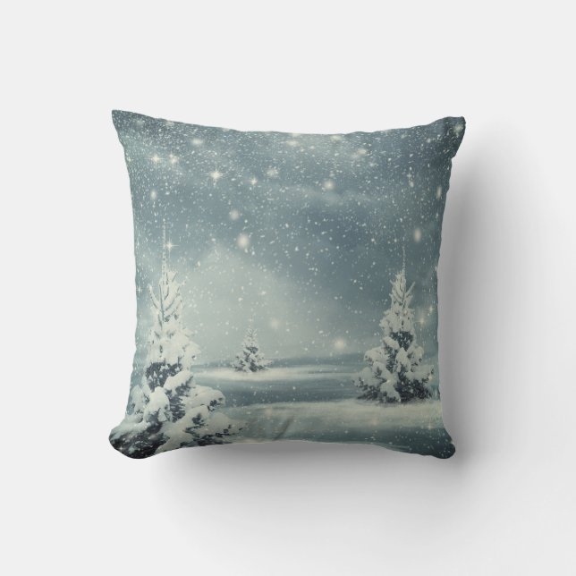 Decorative Snow Blue & White Ball Merry Christmas Cushion (Front)