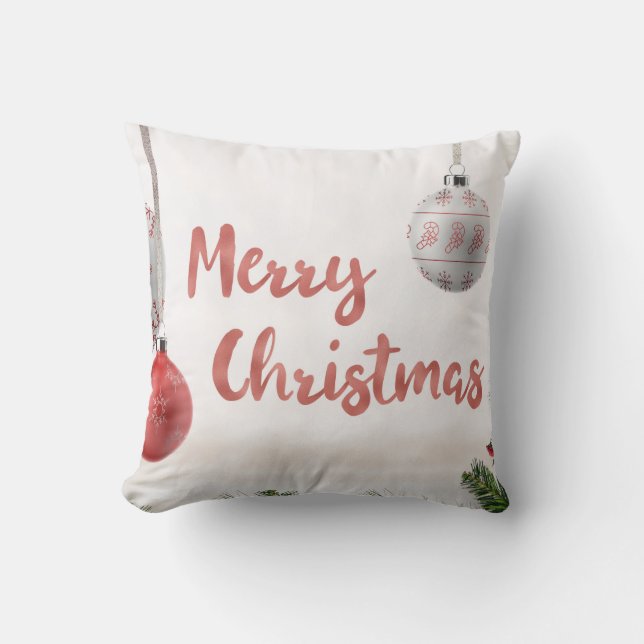 Decorative Snow Blue & White Ball Merry Christmas Cushion (Front)
