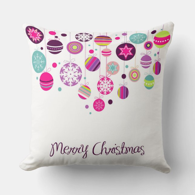 Decorative Snow Blue & White Ball Merry Christmas  Cushion (Front)