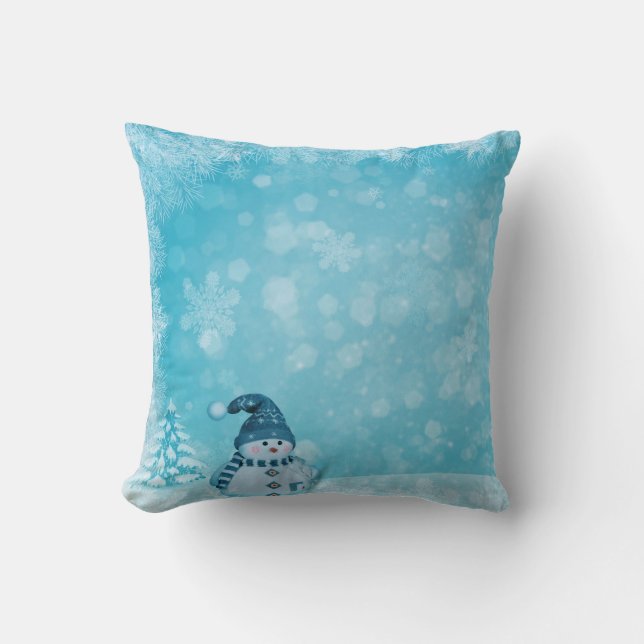 Decorative Snow Blue & White Ball Merry Christmas Cushion (Front)