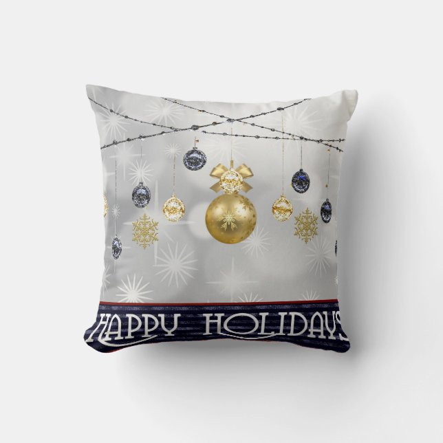 Decorative Snow Blue & White Ball Merry Christmas Cushion (Front)