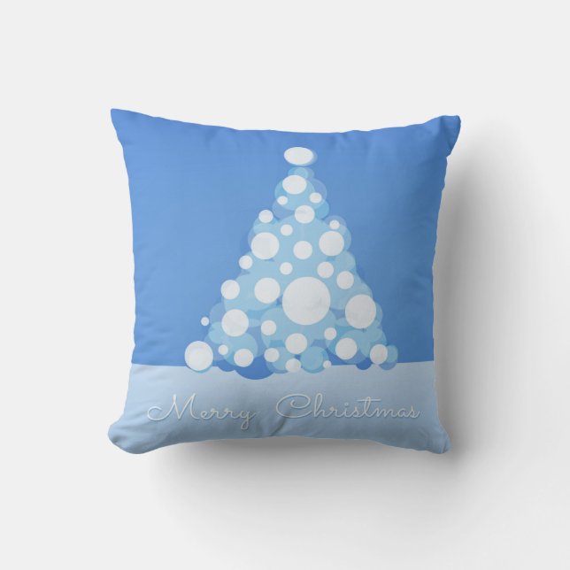 Decorative Snow Blue & White Ball Merry Christmas  Cushion (Front)