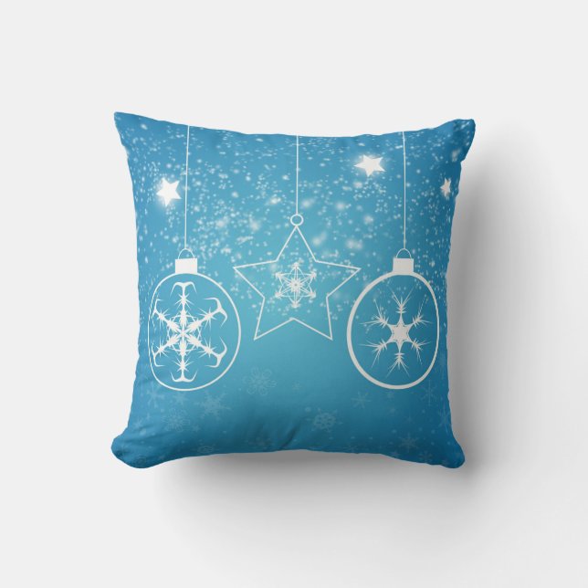 Decorative Snow Blue & White Ball Merry Christmas  Cushion (Front)