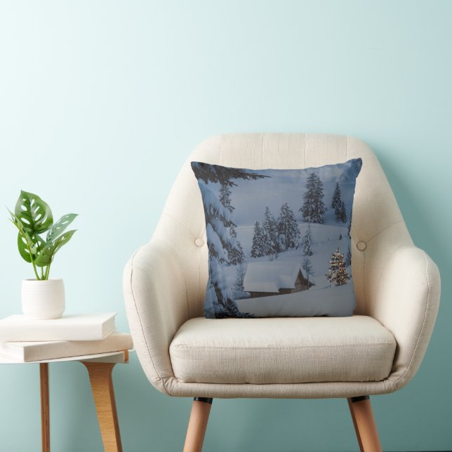 Decorative Snow Blue & White Snow Merry Christmas Cushion (Chair)