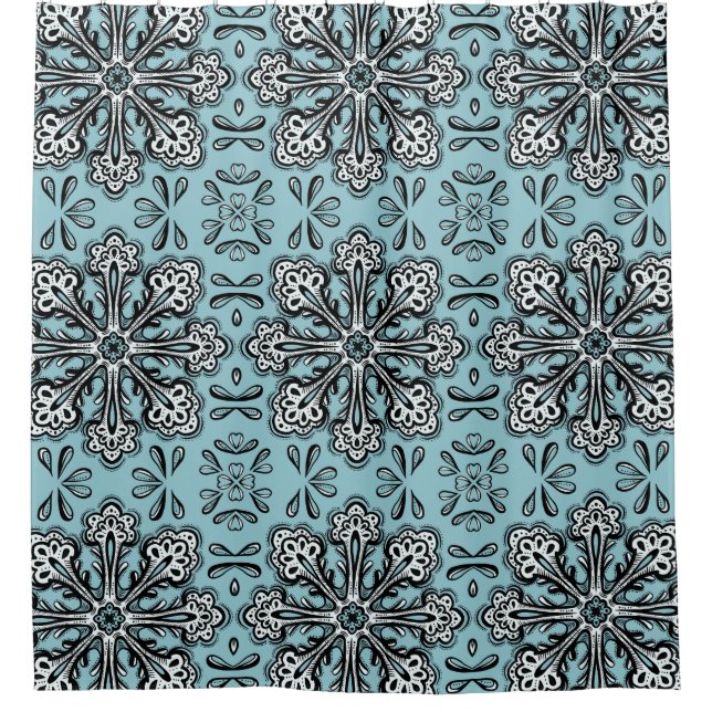 Decorative Snowflake Fun Abstract Blue Winter Shower Curtain (Front)