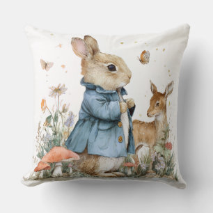 Decorative Spring Rabbit Deer Flowers Throw Pillow