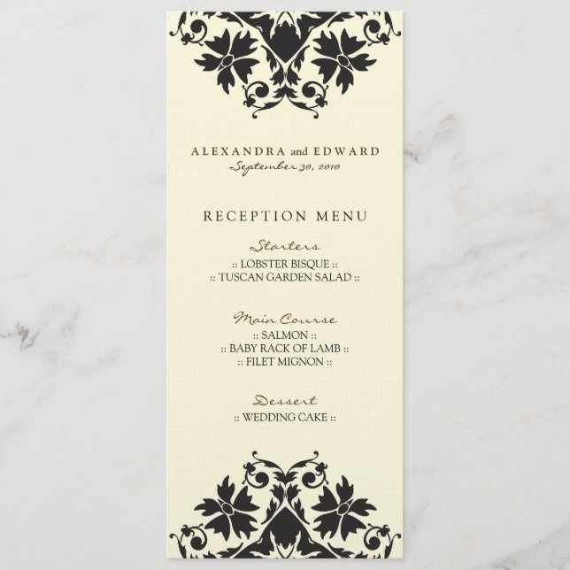 Decorative Stamp Wedding Reception Menu (black) (Front)