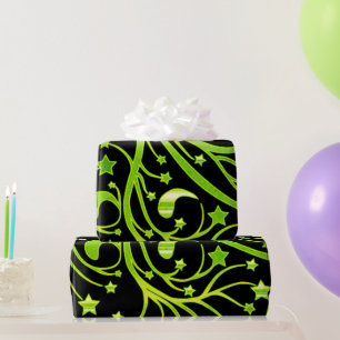 Decorative Stars Pattern Black and Green Wrapping Paper